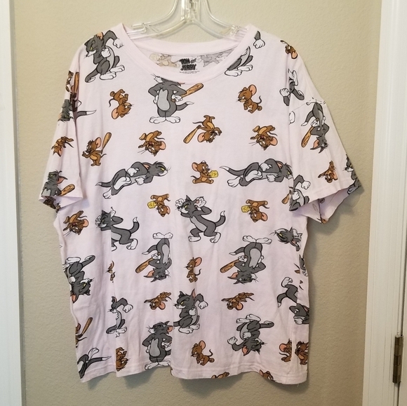 Pink Tom and Jerry All Over Print short sleeve T-Shirt 2XL - Picture 1 of 4